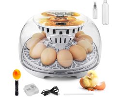 Automatic incubator for chickens 12 eggs with rotation, temperature display, 360° window, mirror light - for chicken eggs, ducks, quails and incubator for poultry eggs (12)