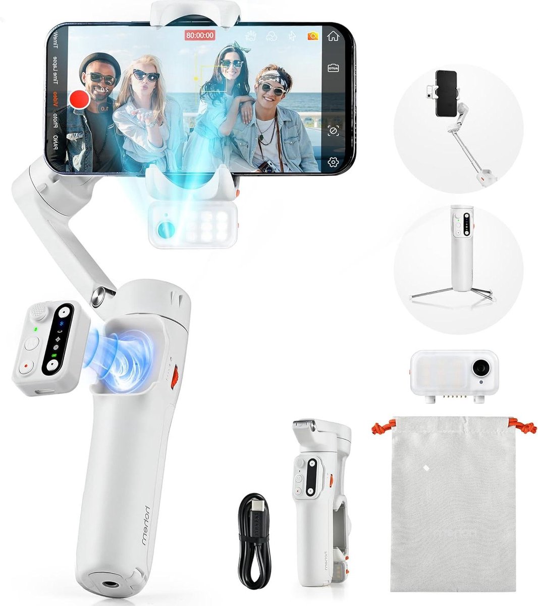 hohem iSteady V3 Gimbal Smartphone, Upgraded 3-Axis Gimbal Stabilizer, Magnetic AI Tracker, Detachable Controller, Built-in Extension Pole and Tripod, Foldable Stabilizer for Live