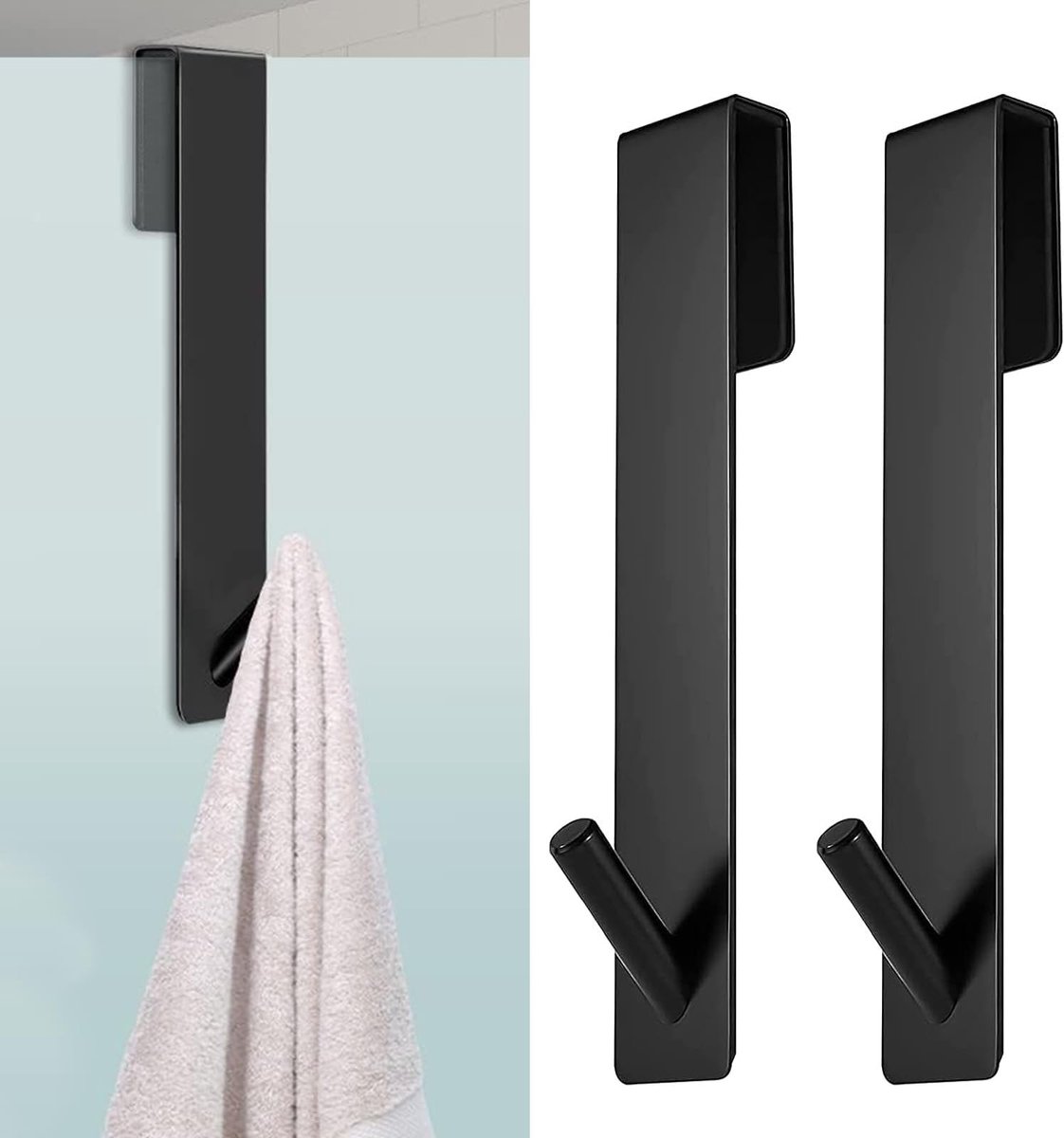 Dailygoods- Handdoekhouder Zwart - 2 Stuks - Douchewand Haak - Roestvrij Staal - Antislip 