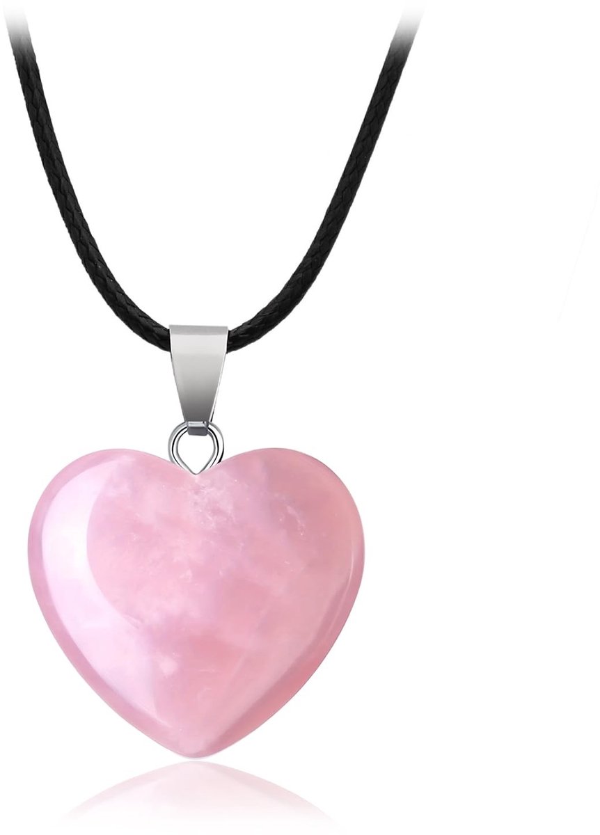 Dailygoods- Hartketting Rozenkwartskristal - Edelsteen Hanger - Verstelbare Ketting 51-80cm - Natuurlijke Helende Kristallen - Sieraden Geschenken - Lichtgewicht 14g