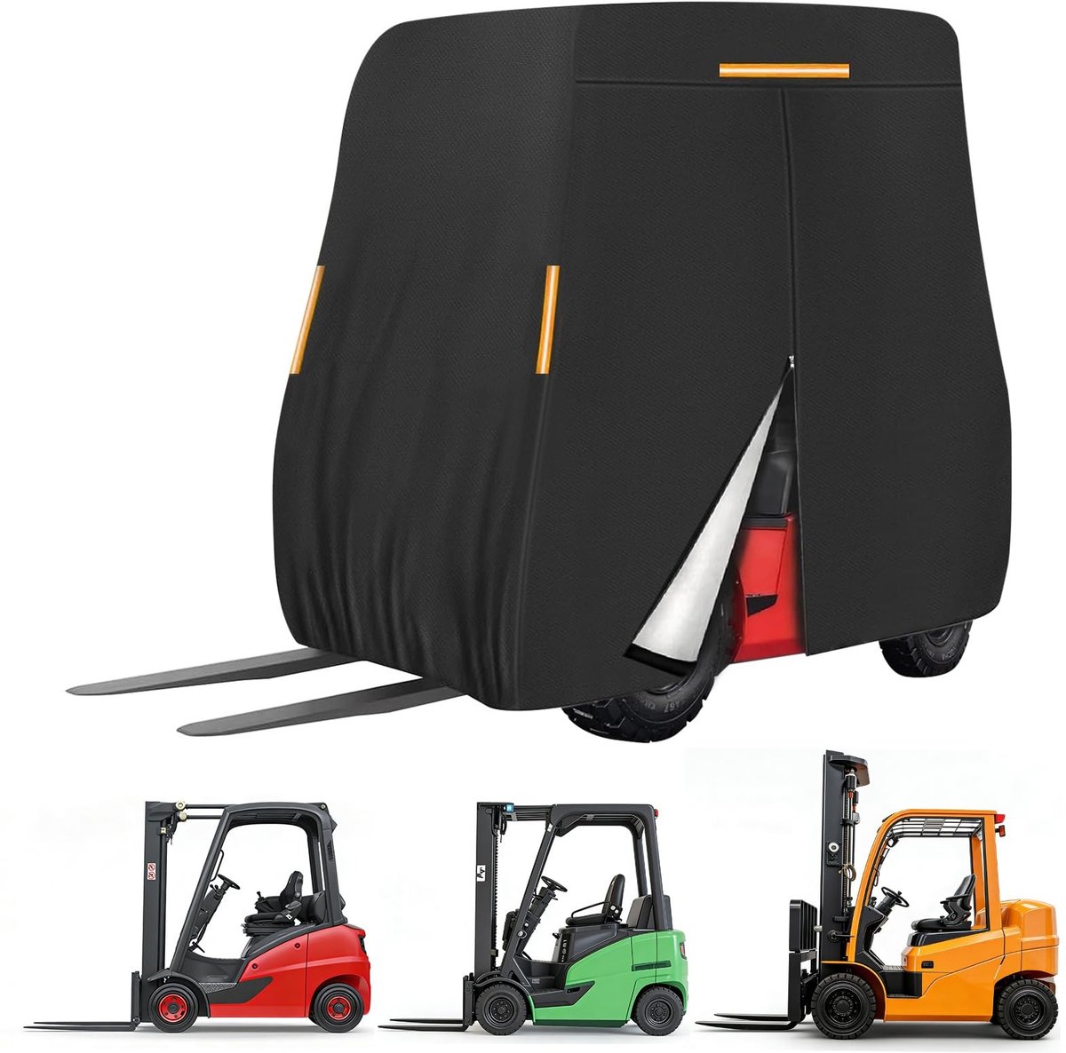 Dailygoods- Afdekking Universeel - 420D Beschermhoes - Vorkheftruck - Winddichte Riem - Reflecterende Strips - Optimale Bescherming - 204 cm Hoog, 265 cm Lang, 125 cm Breed - Heftruckhoes
