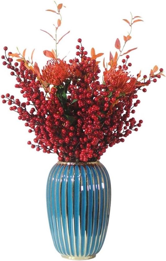 Kunstbloemen in pot - Zijden boeket nepbloemen - Huis decoreren - Onderhoudsarm en altijd fris - Met keramische vaas