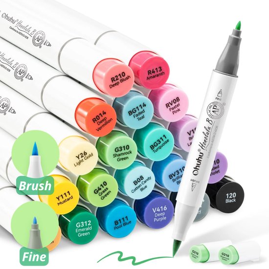 Ohuhu - Honolulu B Brush & Fine - Alcohol Art Markers - 24 kleuren