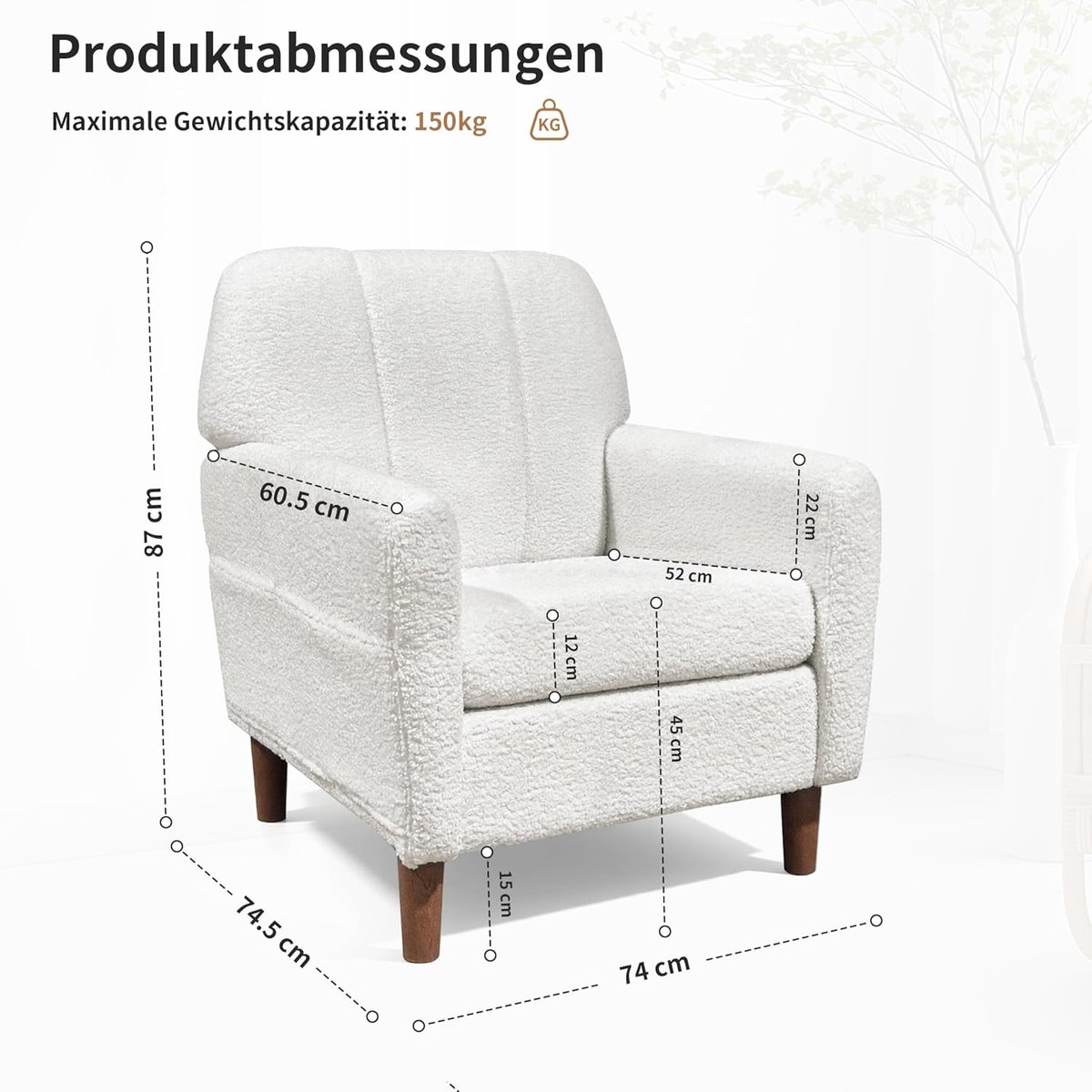 Luxe Wol Fleece Wingback Comfort Fauteuil met Zijvakken 74 x 74,5 x 87 cm – Ergonomische L
