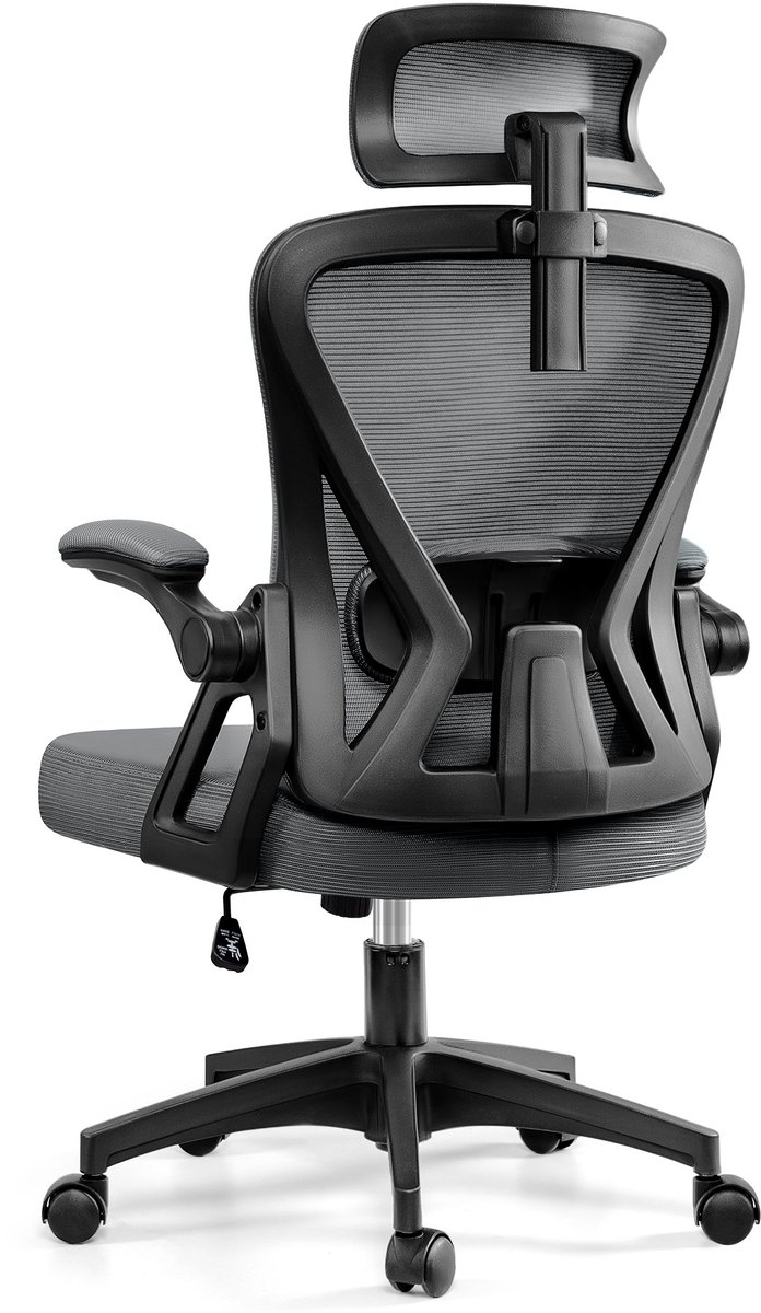 FelixKing Ergonomische Bureaustoel, Draaibare Bureaustoel voor Thuis met Hoofdsteun, Hoge Rugleuning Ademend Mesh Werkstoel, Gevoerde Opklapbare Armleuningen, Lendensteun, Computerstoel op Wielen, In Hoogte Verstelbare Gamingstoel, Kantelbaar