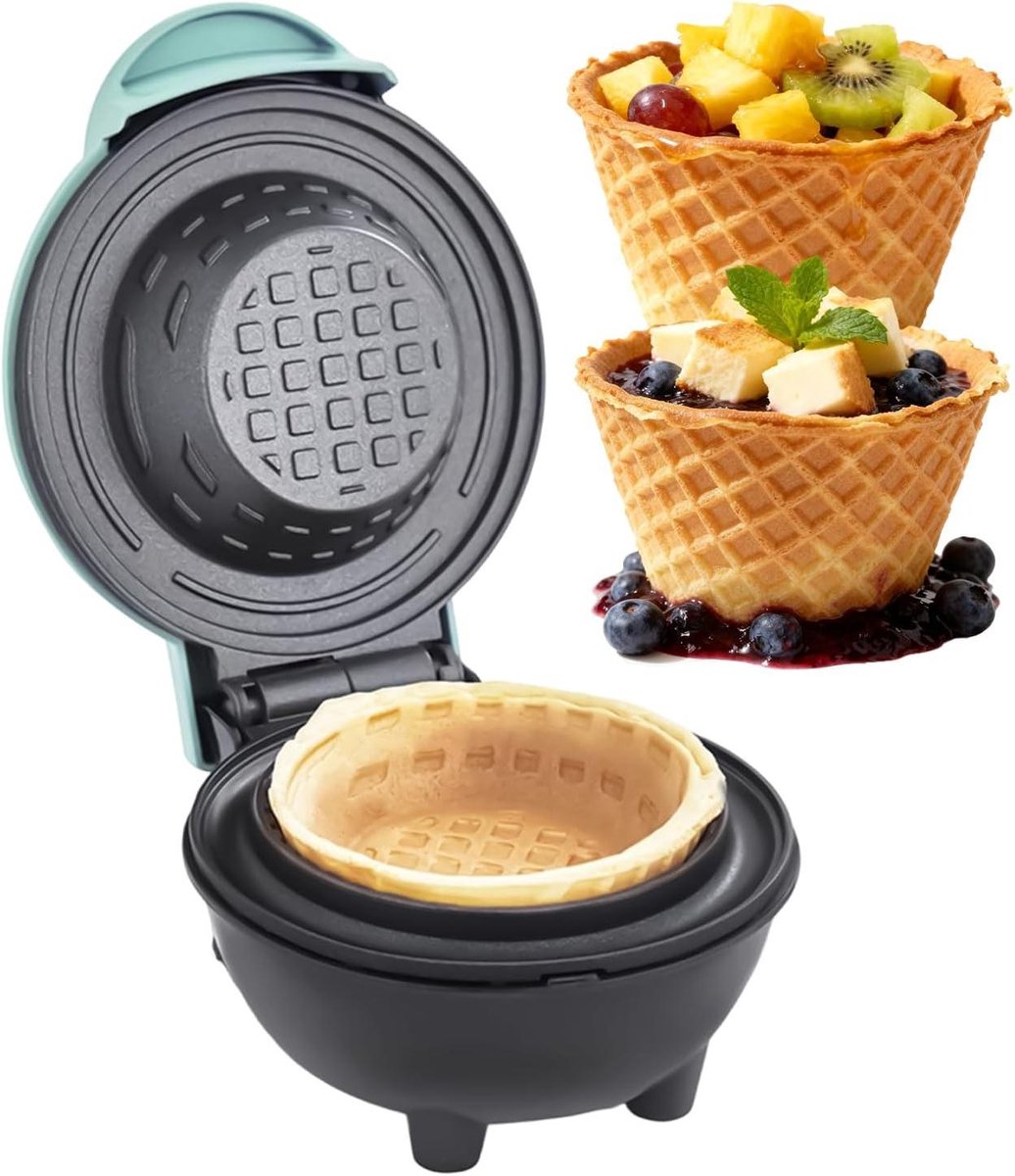 Wafelkommen Maker - IJshoorntjes Machine - Desserts Maken - Gelijkmatige Verwarming - 17x13x17 cm - Blauw