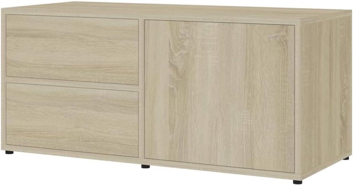Tv-kast hout - Tv meubel - Opbergen media - 2 laden 1 deur - 80x34x36 cm - Sonoma eiken