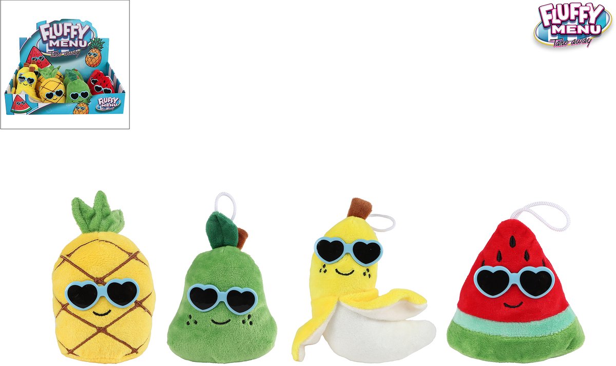 Van Manen pluche fruit knuffel met zonnebril 6cm speelgoed.