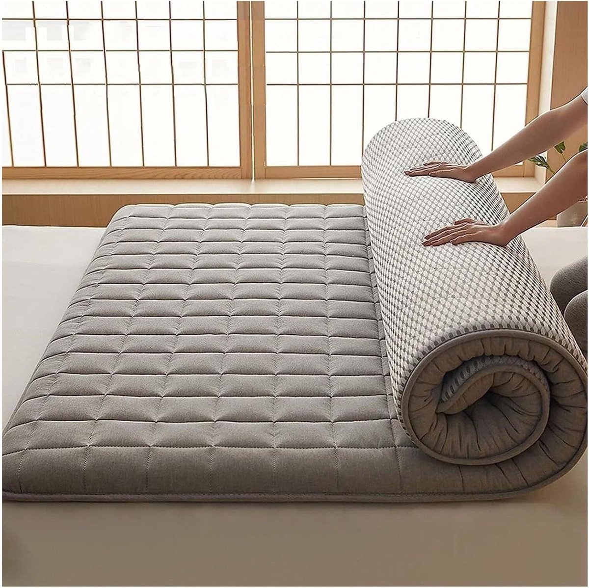 Japanse futonmatras - Slaapmat opvouwbaar - Comfortabel slapen - Lichtgewicht draagbaar - 90 x 200 cm - Lichtgrijs