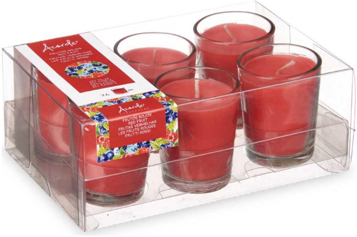 Arte regal geurkaarsen - 6x - rood fruit geur - rood - 8 branduren - in glas - aroma kaars
