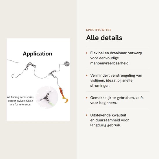 Dailygoody - Vissen 3-weg wartels - 50 stuks - Heavy Duty visgerei haak connector - 1/0*1-97LB - Draaibaar - Geschikt voor zoutwater en zoetwater van Merkloos — afbeelding 3