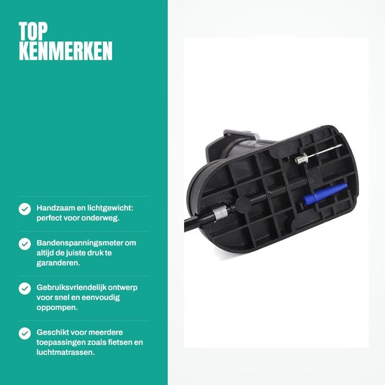 Draagbare Fietspomp - Mini Voetpomp met Manometer - Voor Alle Ventielen — afbeelding 2