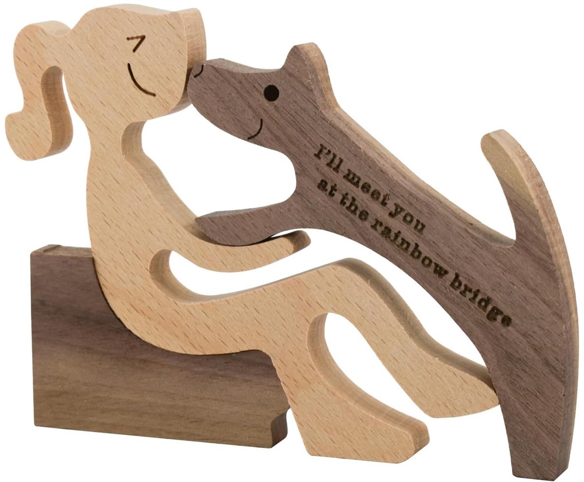 Dailygoods- Hondenbeeld Handgemaakt - Houten Ornament op Voet - Hondenfiguur - Decoratie - Puur Massief Hout - Perfect Cadeau voor Feestdagen