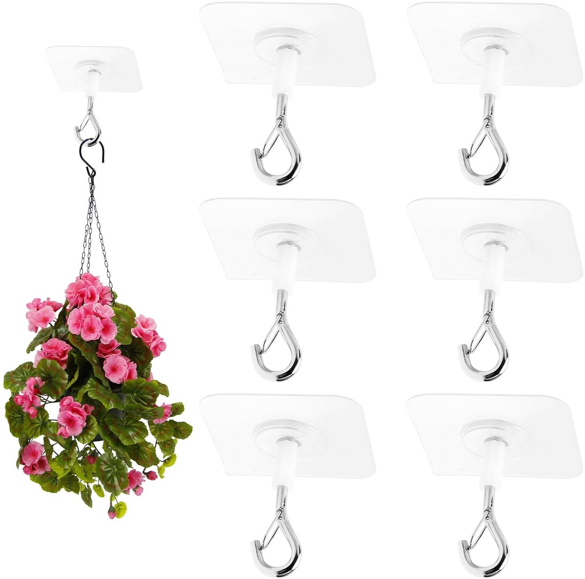 Dailygoods- Plafondhaken Zelfklevend met Zekering - 6 Stuks - Zware Belasting - PVC Kleefhaken - Voor Planten/Bloempotten - Wit - 5,8 x 5,4 x 1,8 cm - Haken
