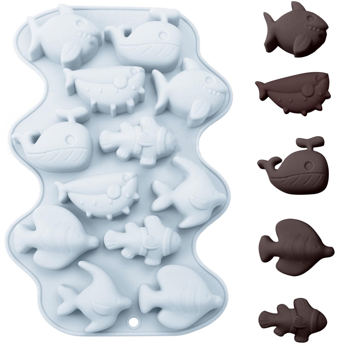 Dailygoods- Siliconen Vormen Set van 5 - 3D-Maritiem Thema - Chocoladevormen - Snoepvormen - Lichtgroen - Afmetingen 20x13 cm - Bakvorm