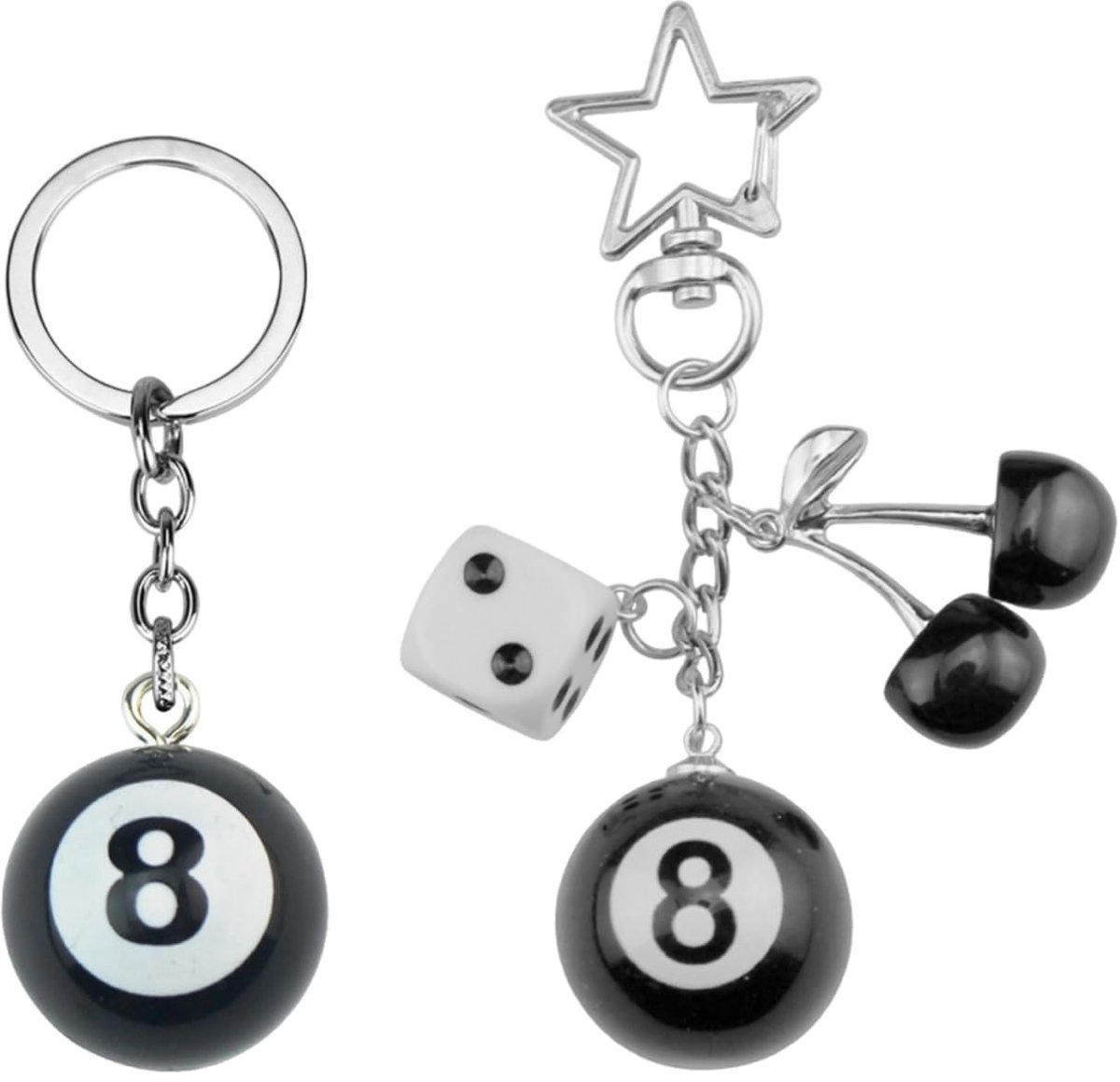 Dailygoods- Biljartsleutelhanger 2 Stuks - Creatieve Sleutelhanger - Gepersonaliseerde Sleutelhanger - Decoratieve Sleutelhanger - Zwart - Duurzaam Legering