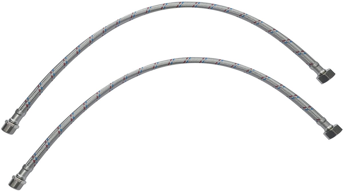 Dailygoods- Slangleidingen Set van 2 - 600 mm - 1/2 inch Vrouwelijk/3/8 inch Mannelijk - Flexibele Aansluitslang - Verbindingsslang Sanitair - Gevlochten Stalen Laag
