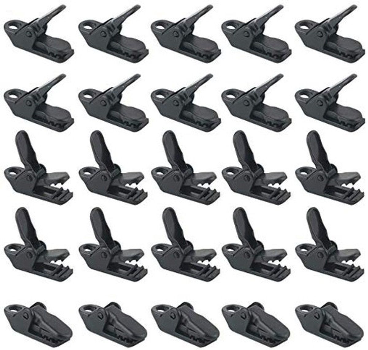 Dailygoods- Tentclips Set van 25 - Winddicht - Tentklemmen - Hoge treksterkte - Duurzaam - Lichtgewicht - Zwart kunststof - Tentklem
