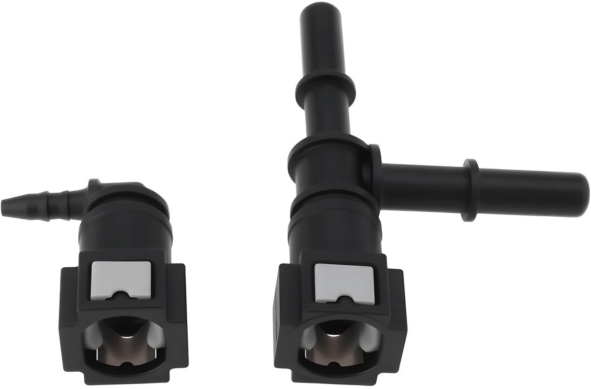 Dailygoods- Brandstofslangaansluiting T-stuk 90° - Barb-aansluiting - Drie-weg connector - Kunststof - Diameter 7,89 mm - Geschikt voor diverse voertuigen - Brandstofconnector