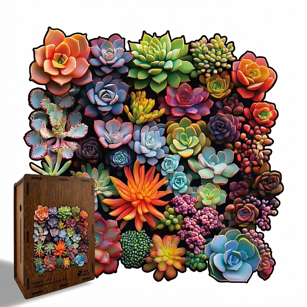 Ryoudavell - Houten Puzzel voor Volwassenen - Vetplanten - Houten Puzzel - puzzel - 220 Stukjes - spaarpot volwassenen - FSC-gecertificeerd hout (Formaldehyde-vrij) -stijl - Cadeau & Decoratie - 28 x 28 cm - Niet compatibel met LEGO