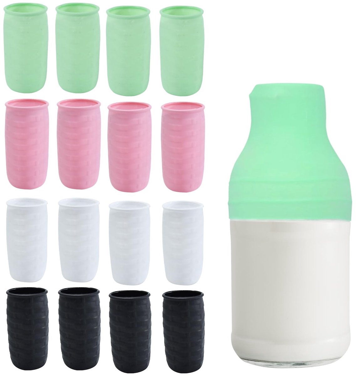 Dailygoods- Silicone Deksels Set van 16 - Herbruikbaar - Lekvrij - Silicone Accessoire - Geschikt voor Flessen - Flexibel Materiaal - Fleshoes
