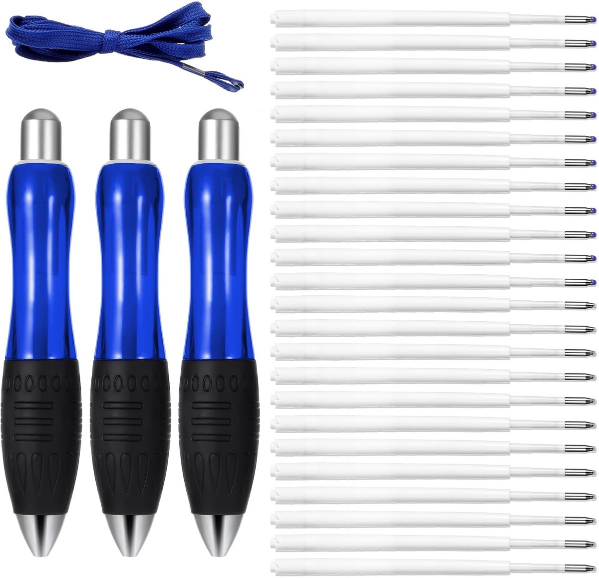 Dailygoods- Balpen Groot Gewicht - Zwarte Balpen - Schrijfhulp voor Senioren - Intrekbare Handgreep - 3 Stuks + 12 Reservevullingen - Kunststof/Roestvrij Staal - Schrijfpennen