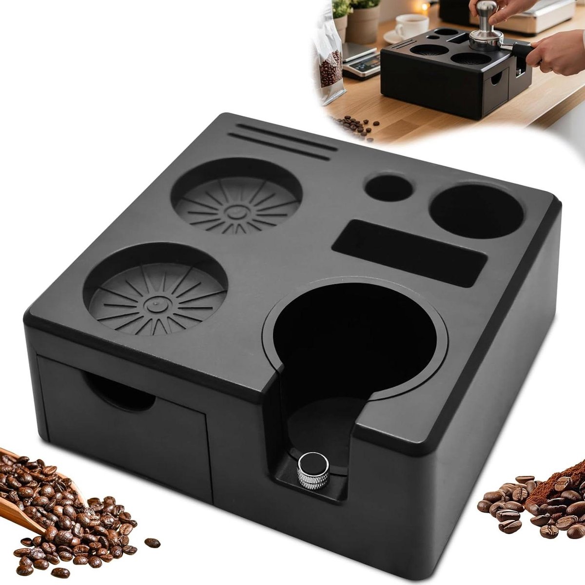 Tamper Station - Espresso Pers - Koffie Bereiden - In hoogte verstelbaar - 51-58 mm - Zwart