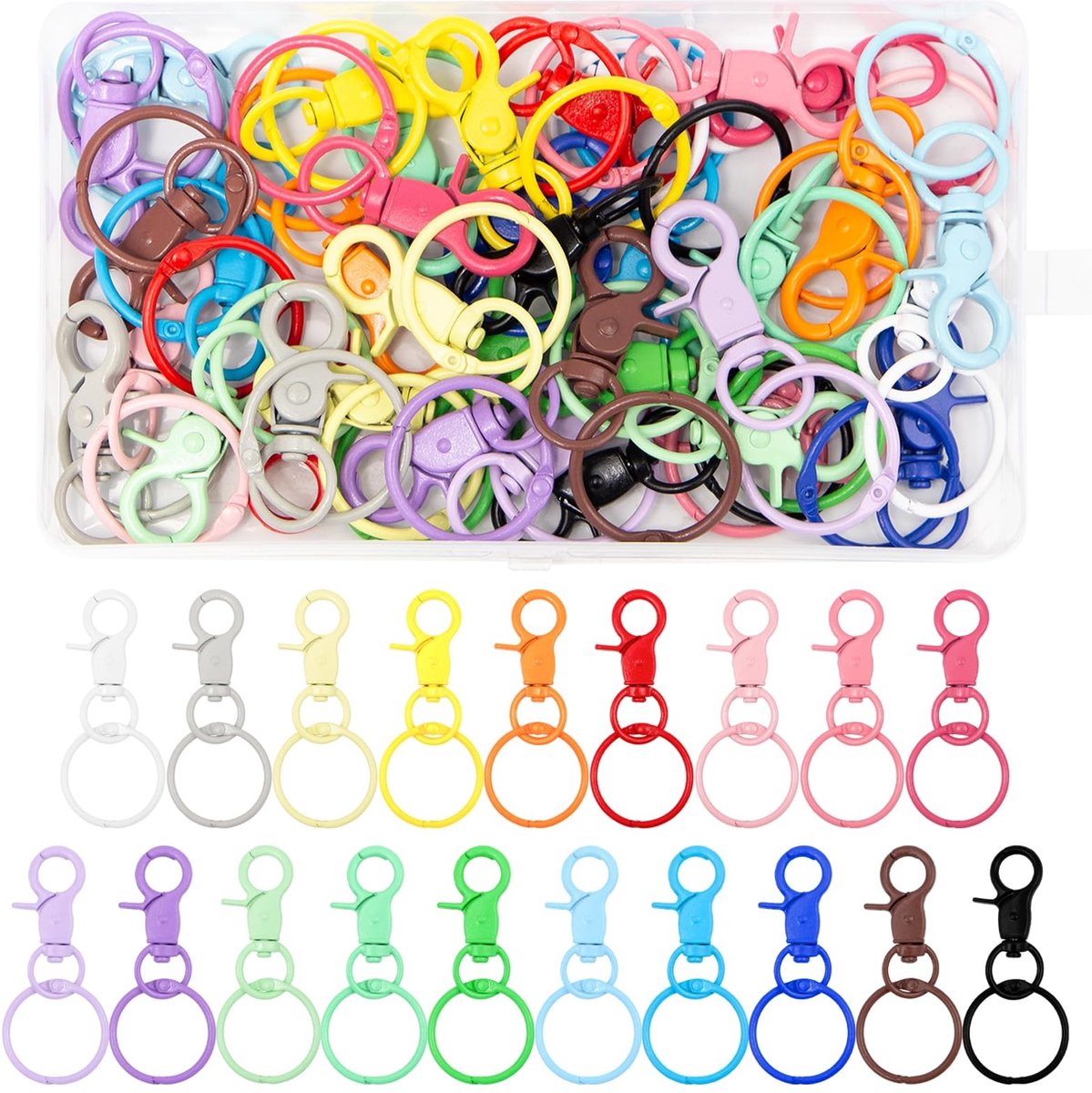 Dailygoods- Sleutelhaken 38 Stuks - Kleurrijke Karabijnhaken - Draaibare Ring - Karabijnsluitingen - Verstelbaar Sluitmechanisme - Ideaal voor Sleutelhangers - Karabijnhaak