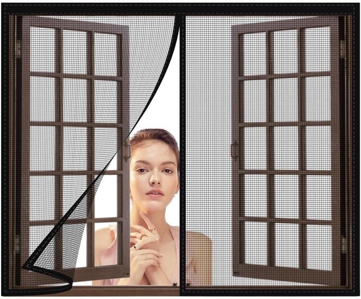 Magnetisch horraamnet,70x130cm net Magnetische hordeur Mesh hordeur Snap hordeur Magnetisch deurgordijn,met zelfsluitende magneten Zwart