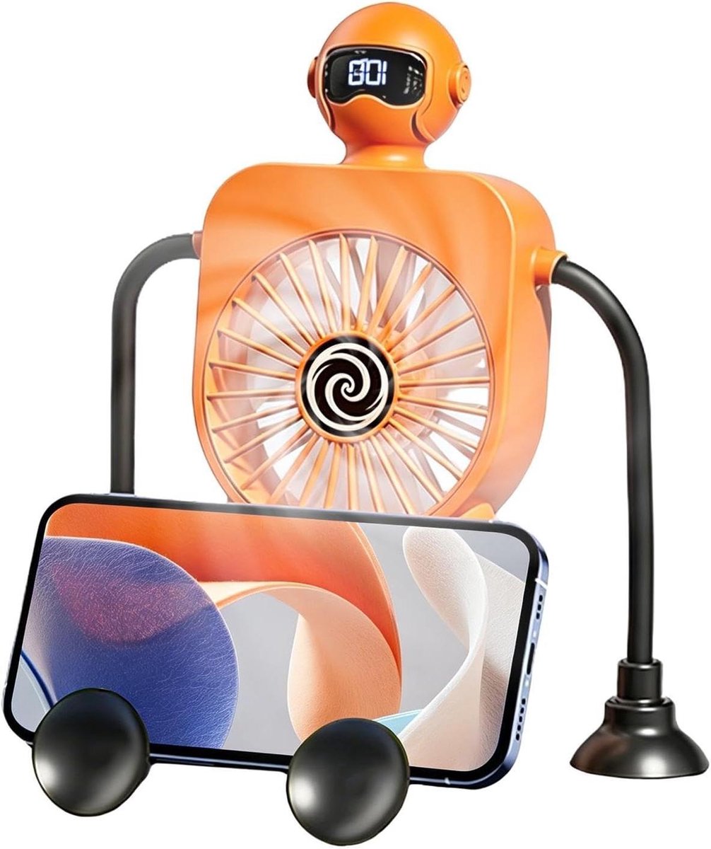 Tafelventilator Robotvorm - Flexibele ventilator - Persoonlijke koeling - 100 snelheidsstanden - 26x26 cm - Oranje