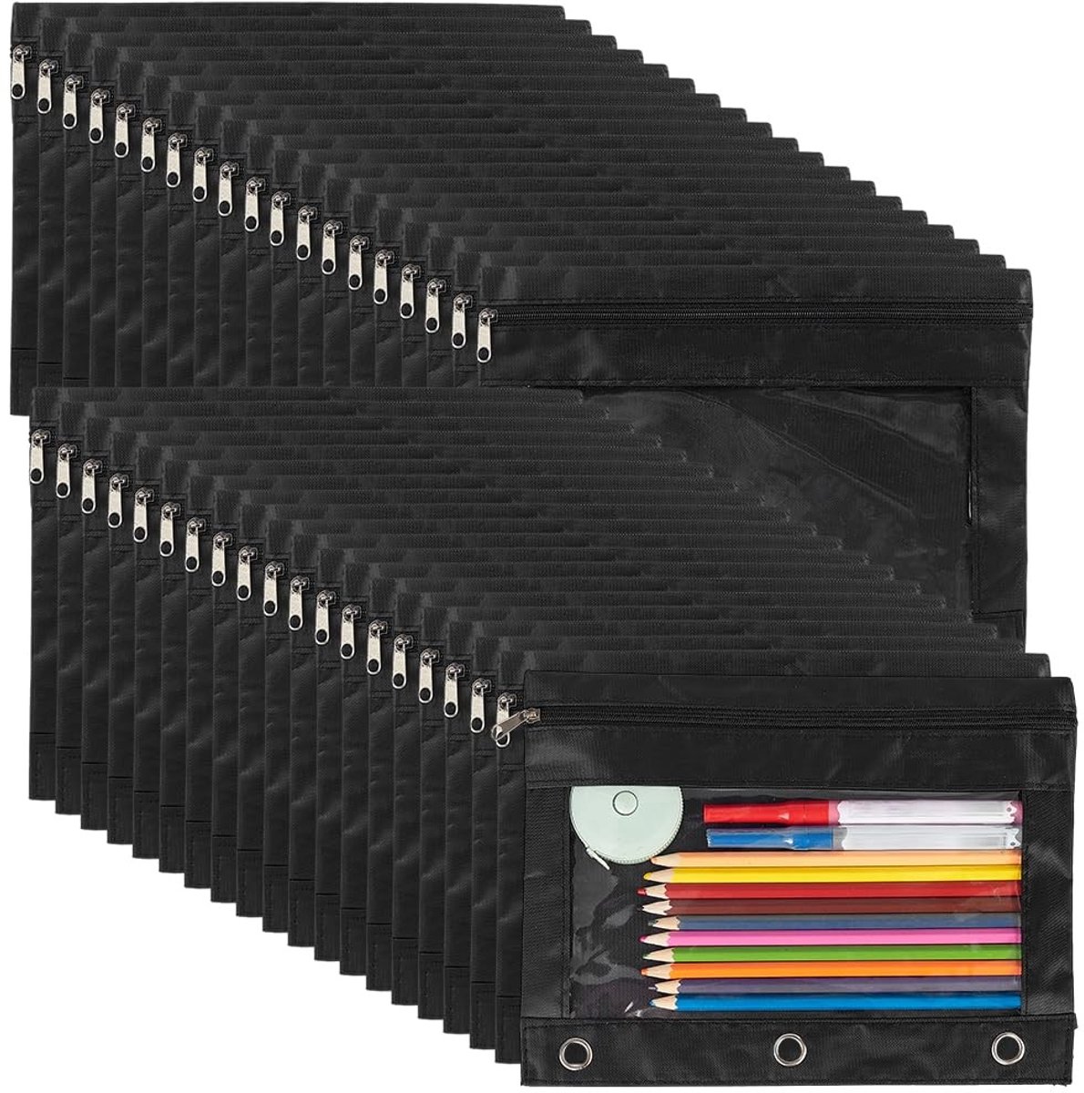 Dailygoods- Pennenetui grote capaciteit - Etui voor 3-ringbanden - Rits - 12 x 22 cm - Organisatie - Perfect voor school/kantoor