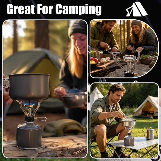 Mini-gasfornuis, 3500 W, ultralicht en inklapbaar, van roestvrij staal, outdoor gasfornuis met opbergdoos, ideaal voor wandelen, kamperen en trekking, picknick van MINI — afbeelding 3