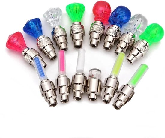 Fiets Wiel Verlichting - Band Ventiel Lampjes - Nachtelijk Fietsen - Waterdicht Schokbestendig - 2 Stuks - Schedel Kleurrijk — afbeelding 2
