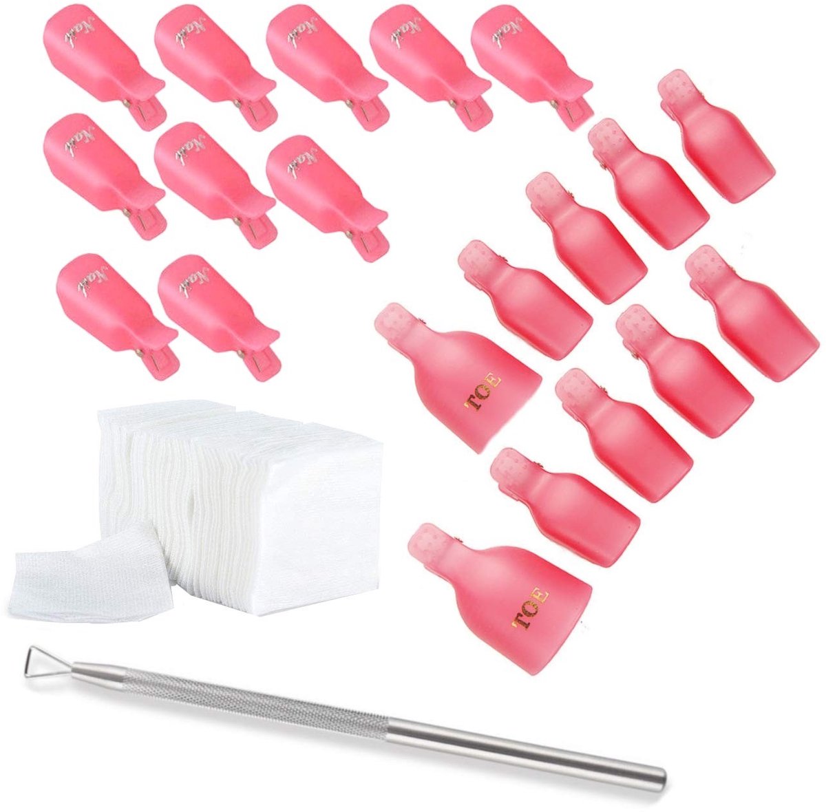 Dailygoods- Nagelklem Set - 10 x Navelklem - 10 x Teennagelclips - 200 x Nagelpads - Nagelriemschuiver - Geschikt voor Nagelstudio's - Nagelverwijderingsset