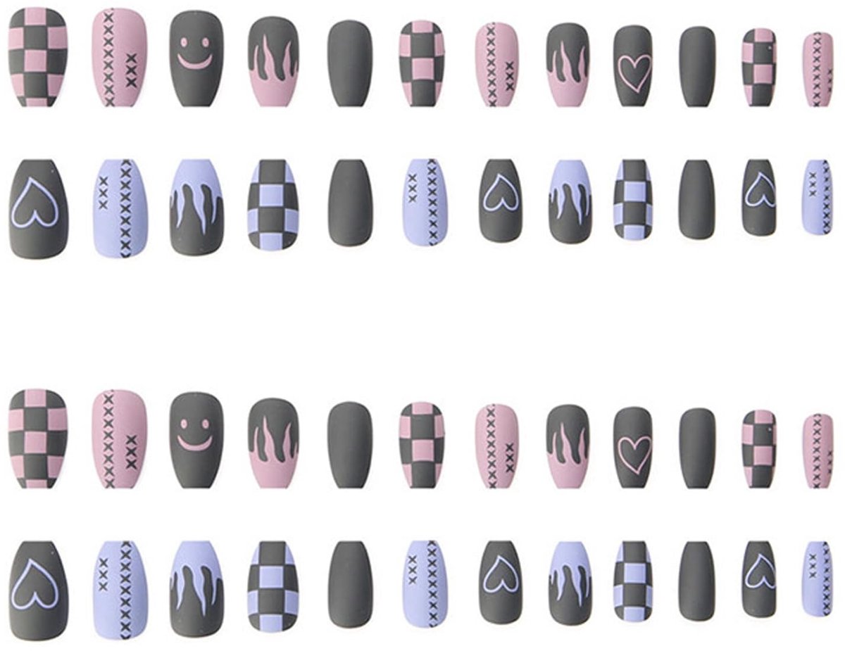 Dailygoods- Kunstnagels 48 Stuks - Matte Plaknagels - Valse Nagels met Lijm - Doodskiststijl - Herbruikbare Kunstnagels - Milieuvriendelijk ABS