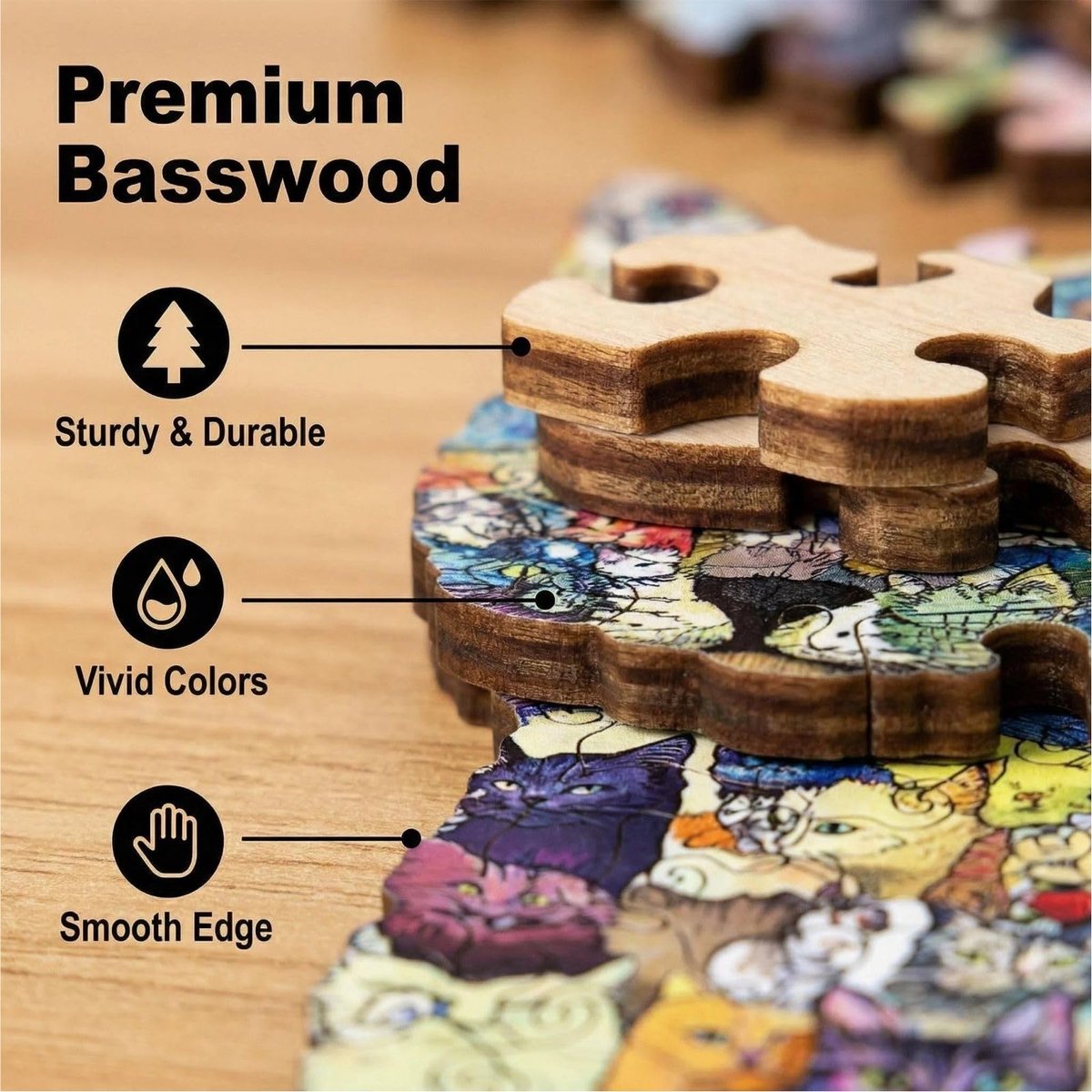 Ryoudavell - Houten Puzzel voor Volwassenen - Kattenpuzzel - Houten Puzzel - puzzel - 183 Stukjes - spaarpot volwassenen - FSC-gecertificeerd hout (Formaldehyde-vrij) -stijl - Cadeau & Decoratie - 21 x 32 cm - Niet compatibel met LEGO — cadeau in Spellen & Speelgoed - foto 7