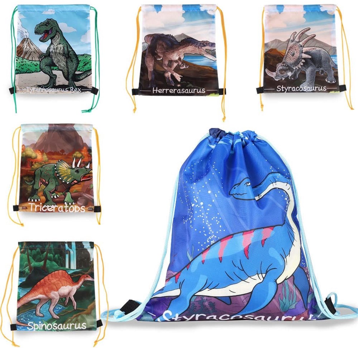 Dailygoods- Koordsluiting - 6 Stuks Gymtas - Kindergymtas - Dinosaurusmotief - Cadeautje - Feestaccessoire - 30x25cm/11.8x9.8inch