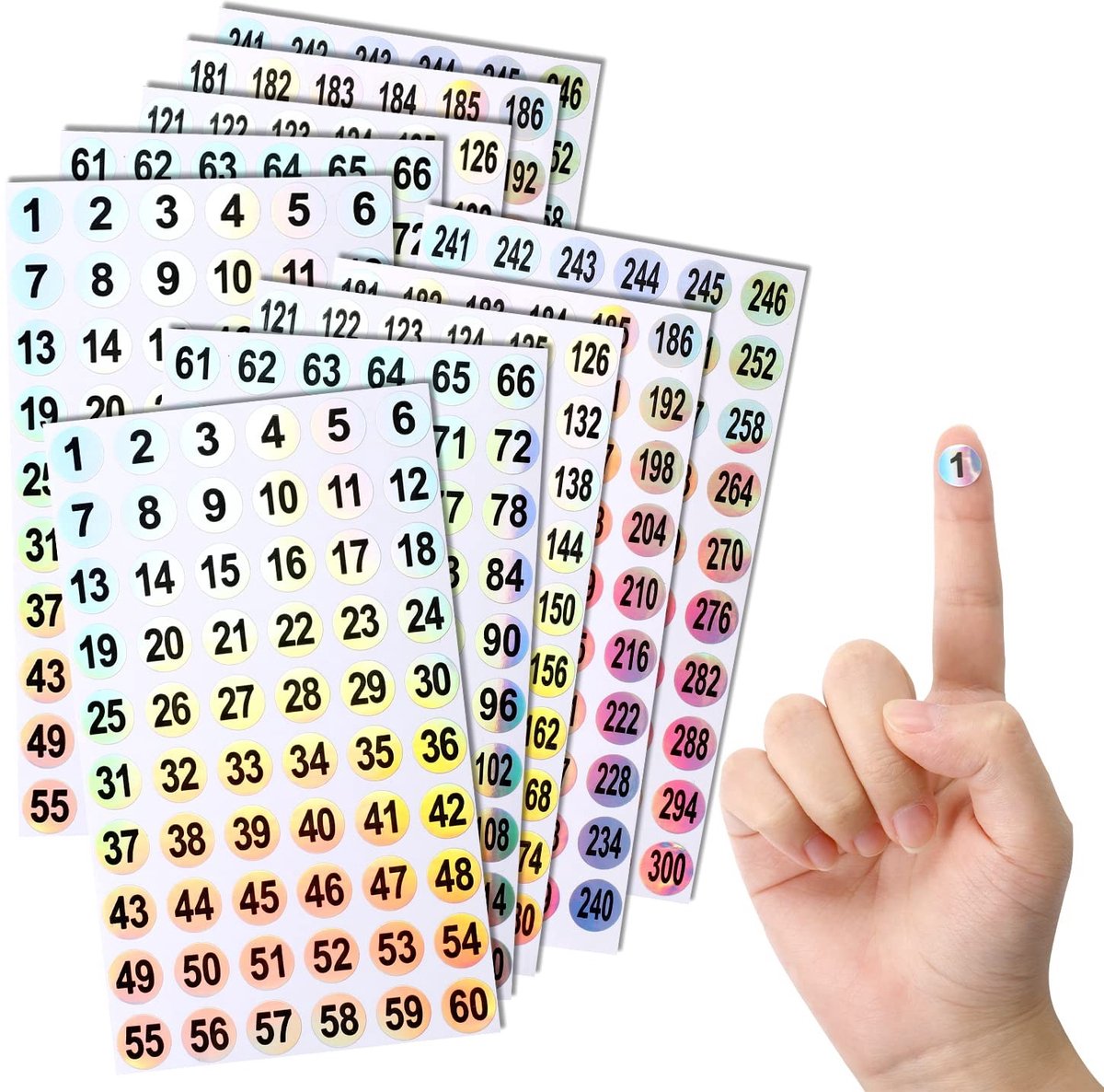 Dailygoods- Cijferstickers 1-300 - Reflecterende Nummerstickers - Zelfklevende Labels - Waterdicht - Slijtvast - 10 Vellen (600 Stuks)