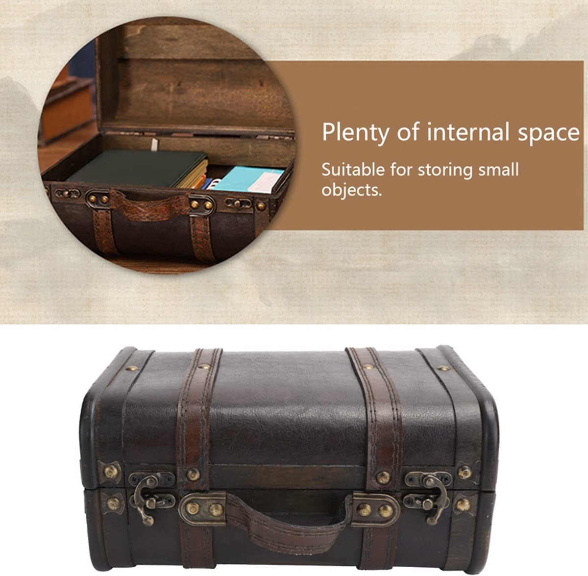 Dailygoods- Opbergdoos Grote Capaciteit - Vintage Houten Koffer - Decoratieve Opbergdoos - Ergonomisch Design - Antislip - Gepersonaliseerd Slot - Opbergkoffer