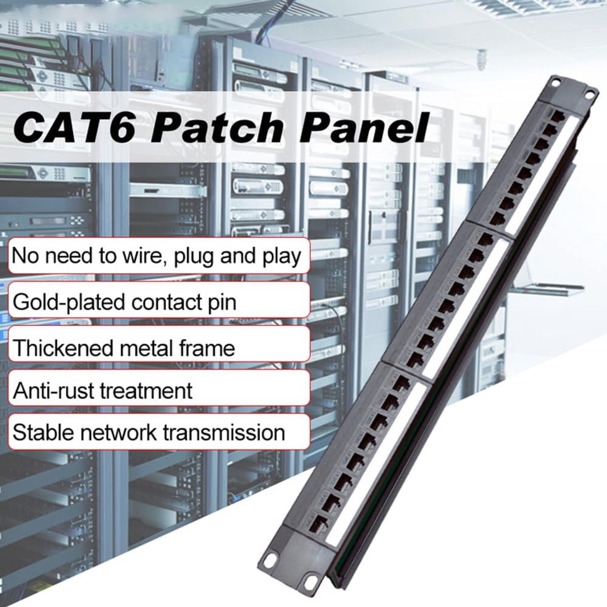 Ethernet Distributie Frame - Netwerk Paneel - Netwerk Integratie - 24 Poort CAT6 - 1U Rack - Zwart