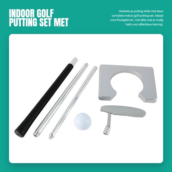 Dailygoods- Putting Set Indoor Golf - 3-delige Combinatieputters - 2 Golfballen - Doel met Automatische Balretour - PVC Tas - Geschikt voor Binnenruimtes - Golfset van Dailygoods — afbeelding 5