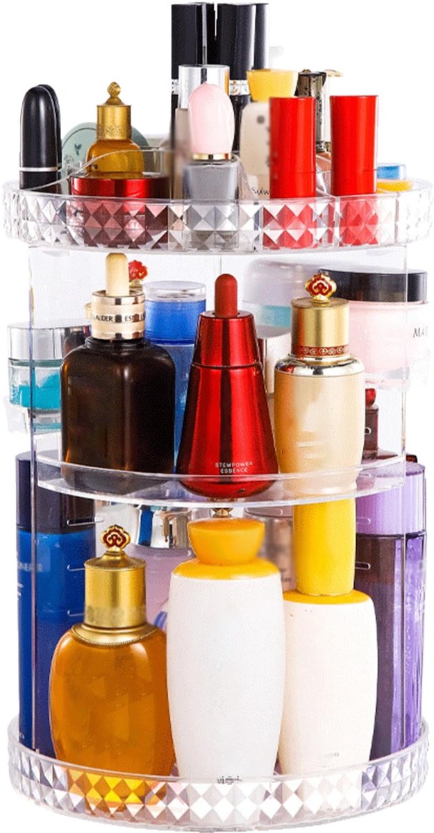 Dailygoods- Make-up Organizer Roterend - Transparant - Grote Capaciteit - Verstelbare Lagen - Cosmetica Organizer - Huidverzorgingsorganizer 23,5 x 23,5 x 34 cm