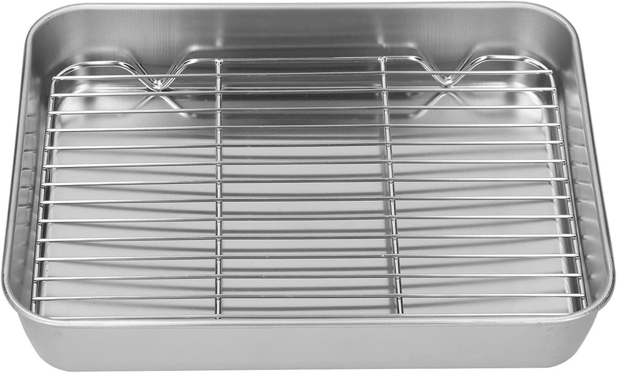 Roestvrijstalen Braadslede Bakvorm met rek Oven koken Verdiept profiel 5cm 265 x 205 cm Zilverkleurig
