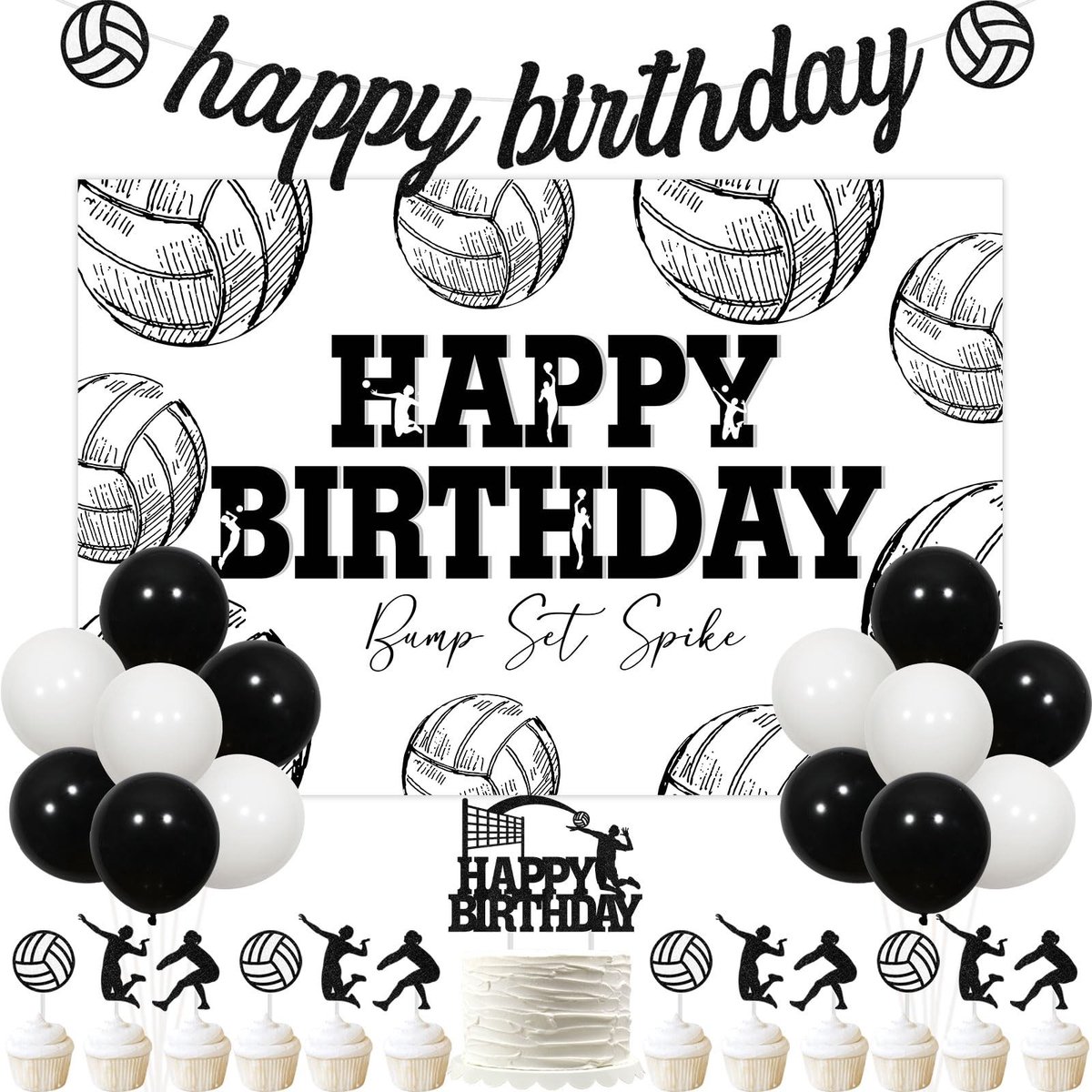 Dailygoods- Volleybal Decoratie - Achtergrond 5x3.3ft - Banner - Taarttopper - Cupcaketoppers - Ballonnen 12 inch - Onvergetelijk verjaardagsfeest - Feestdecoratie