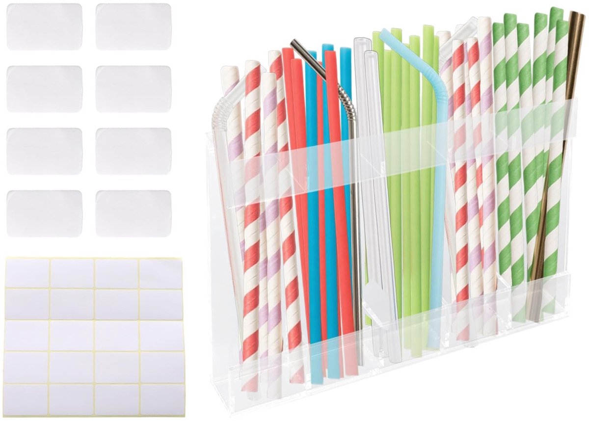 Dailygoods- Rietjeshouder Transparant Acryl - Dubbelzijdig Plakband - Wandopbergrek - 24x16,5 cm - Inclusief Nano-lijmplekken - Organisator voor Rietjes - Rietjesorganizer
