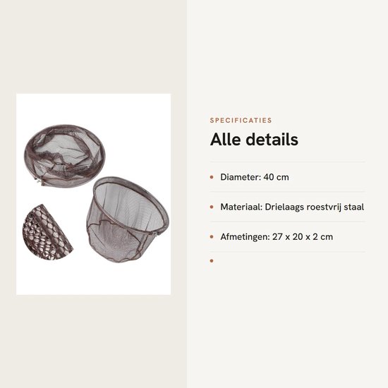 Dailygoods- Schepnetkop Opvouwbaar - Sneldrogend - Roestvrij Staal - Diameter 40 cm - Universele Bevestiging - Drielaags Gaas - Visnet van Dailygoods — afbeelding 3