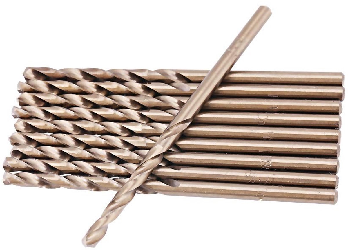 Dailygoods- Kobaltboorset M35 - HSS Spiraalboren - 5% Kobalt - Splitpunt 135 Graden - Voor Roestvrij Staal - 10 Maten (1-5 mm) - Boorset