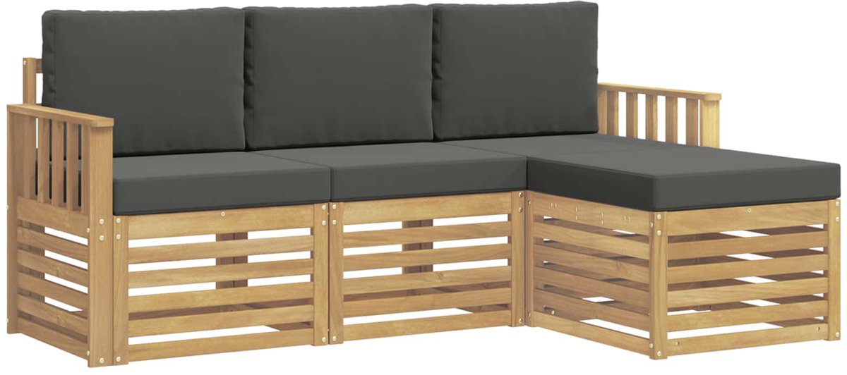 vidaXL Buiten - bank - set - 4 - st - 4-zits - Wit - en - antracietkleurig - Polyester Wit en antracietkleurig