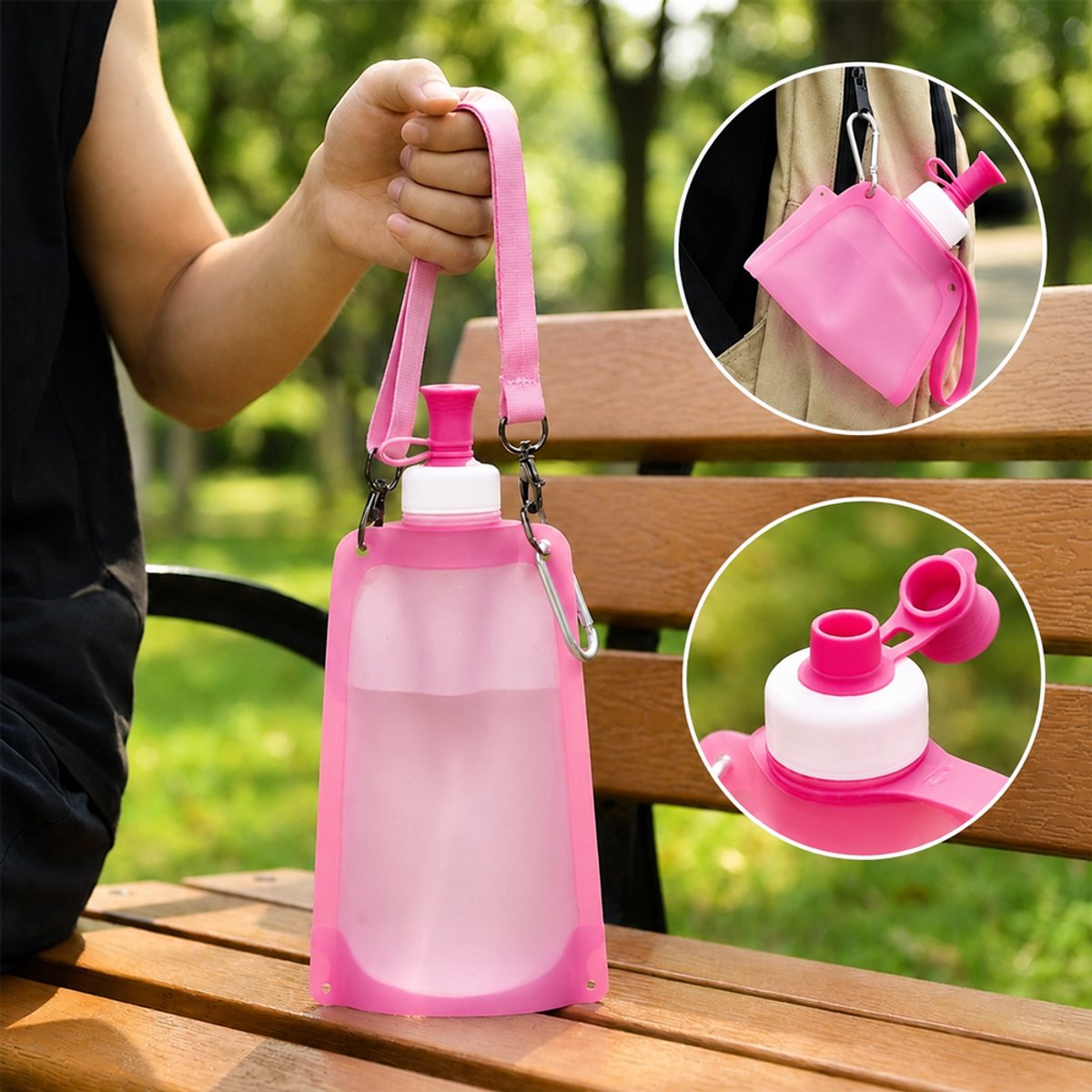 Outdoor opvouwbare draagbare waterfles met karabijnhaak & Verstelbare Schouderriem - 550ml - Herbruikbare sportbidons voor wandelen reizen - Voedselveilig siliconen - temperaturen van -40 °C tot 250 °C — cadeau in Sport & Outdoor - foto 7