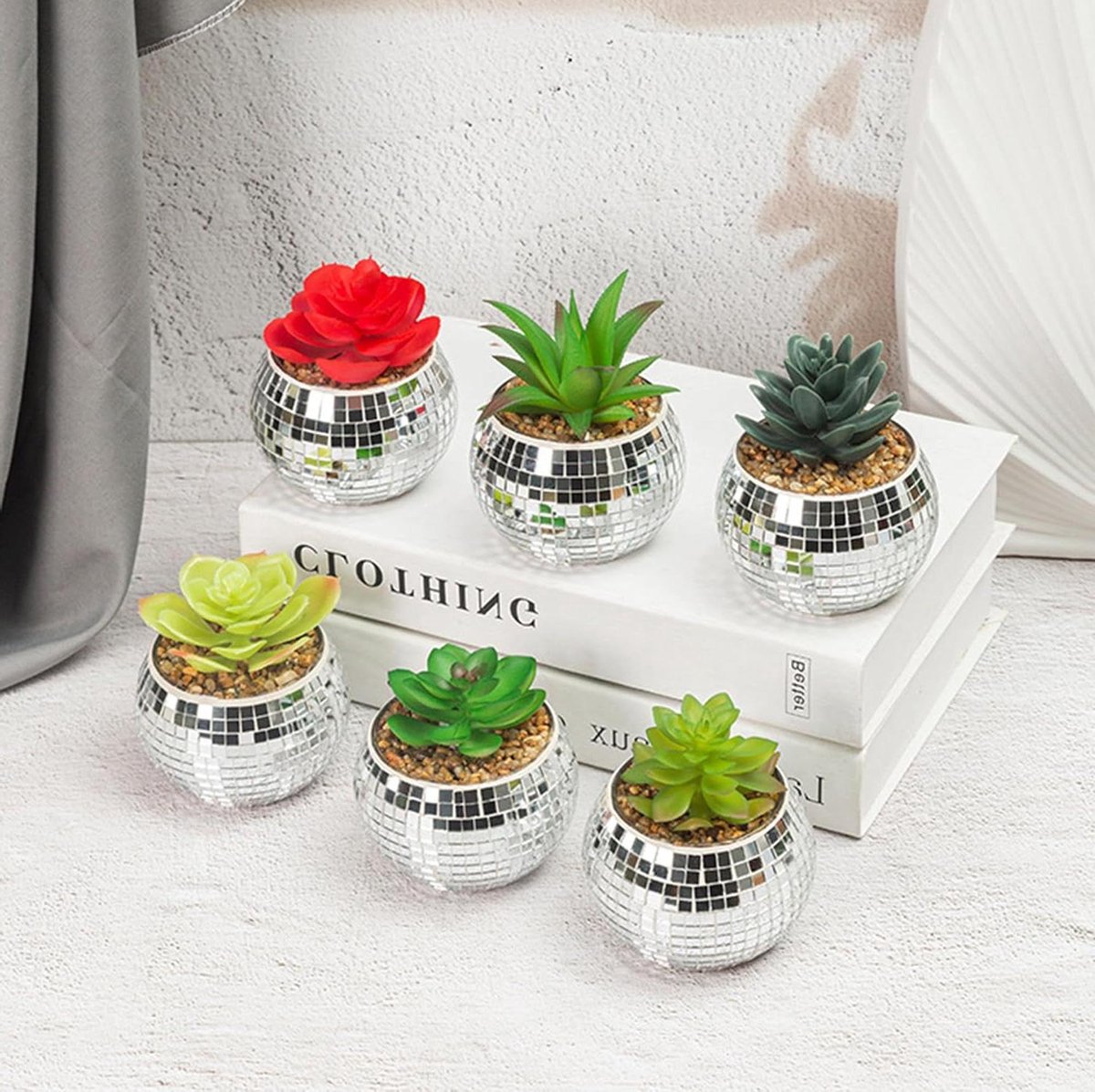 Disco Bal Planter - Bloempot Vaas - Decoratief Gebruik - Set van 6 - 10x12x12 cm - Zilver